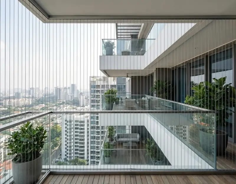 Invisible Grill for Balcony installation by Sweta Invisible Grill for balcony, window and child safety in Gurugram, Delhi NCR and Noida